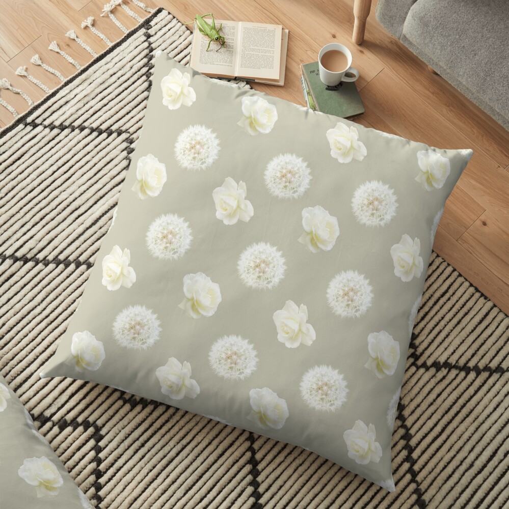 Polka Dandelions and Roses (Cream) Floor Pillow