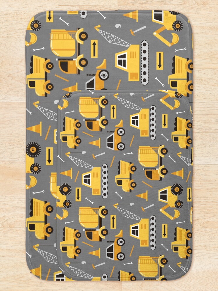 Alternate view of Construction Trucks on Gray Bath Mat