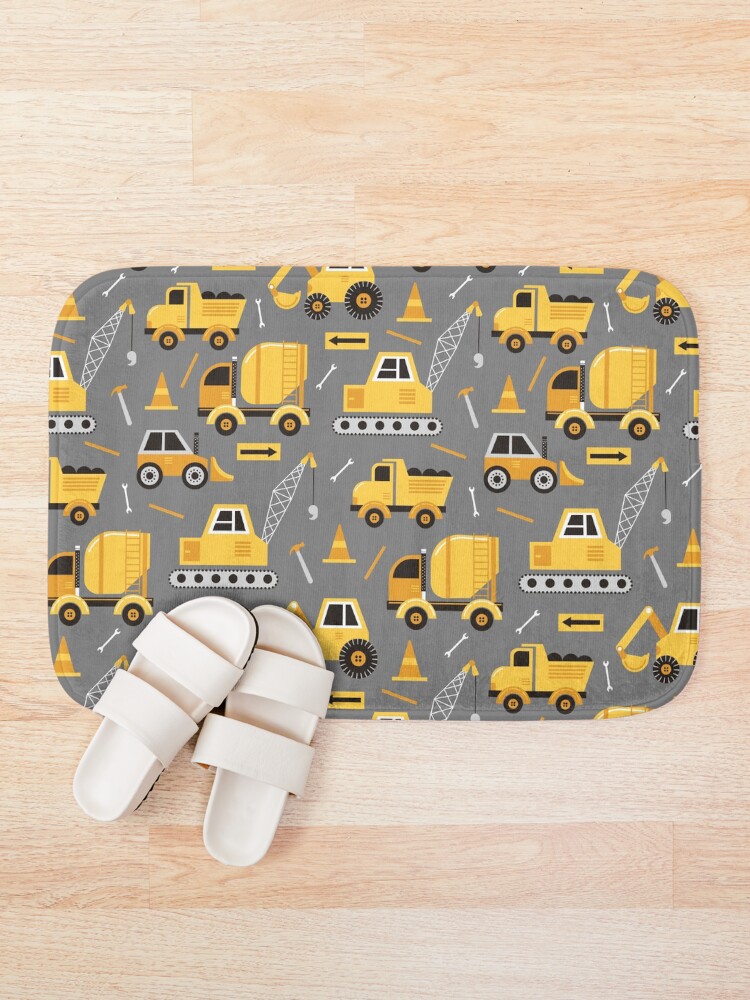 Alternate view of Construction Trucks on Gray Bath Mat