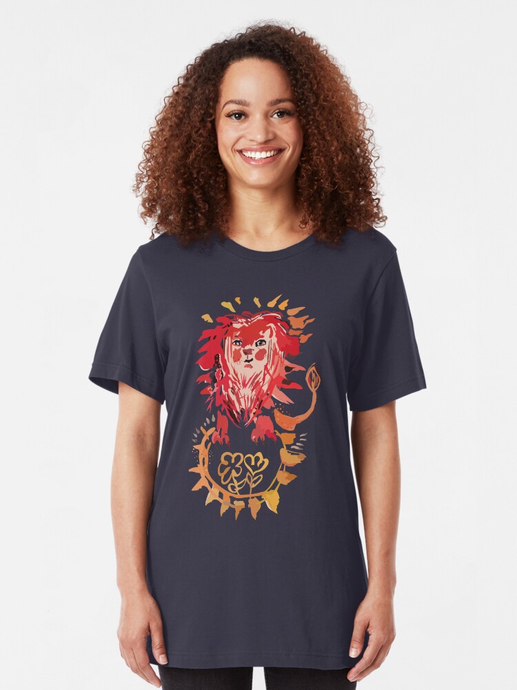 Alternative Ansicht von Löwe, Sonne und Blumen Slim Fit T-Shirt