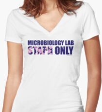 Microbiology Lab - Staph Only (Blue / Pink) Women's Fitted V-Neck T-Shirt