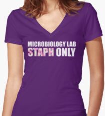 Microbiology Lab - Staph Only (White / Pink) Women's Fitted V-Neck T-Shirt