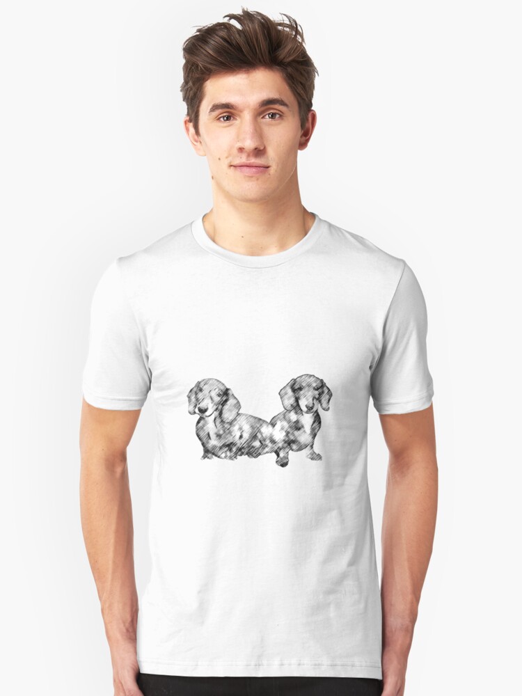Alternate view of Two Dachshund Puppies Line Drawing Style Slim Fit T-Shirt