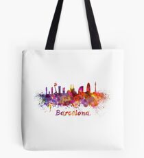 Barcelona skyline in watercolor Tote Bag