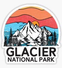 Pegatina brillante Parque Nacional Glacier Vintage Montaña de Montana Retro de los años 80