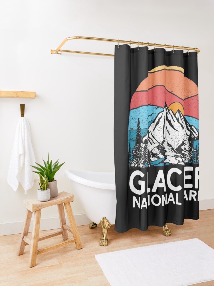 Alternate view of Vintage Glacier National Park Retro 80s Montana Mountain Shower Curtain
