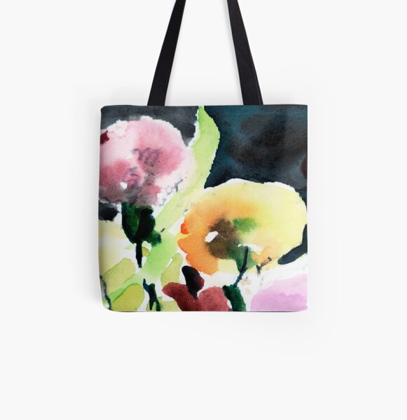 Pink & Yellow Flowers All Over Print Tote Bag