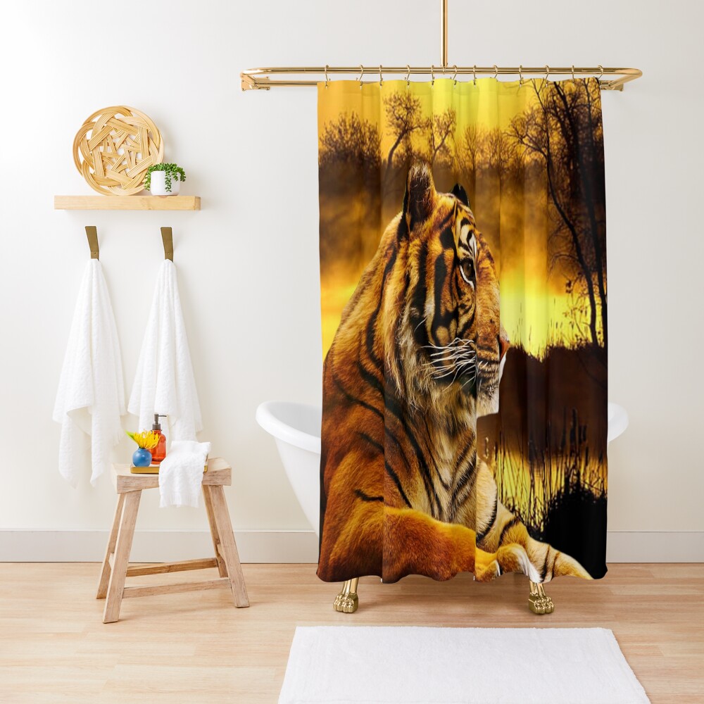 Tiger and Sunset Shower Curtain
