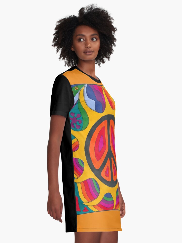 Alternate view of Psychedelic Flaming Peace Graphic T-Shirt Dress