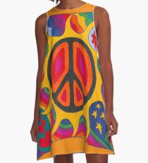 Psychedelischer lodernder Frieden A-Linien Kleid