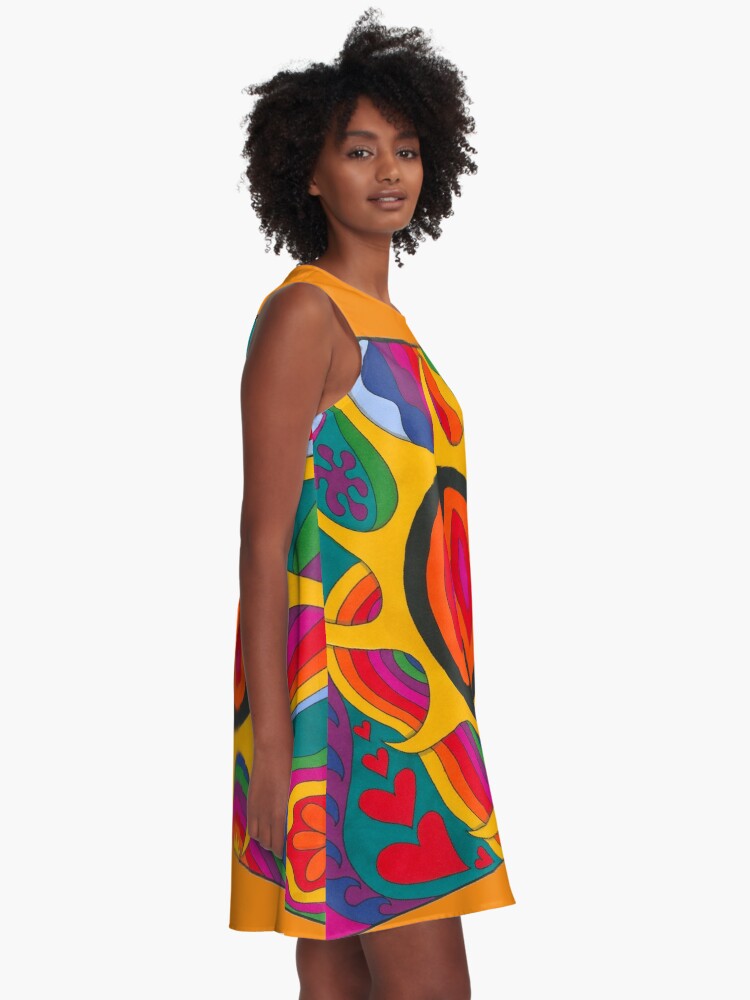 Alternate view of Psychedelic Flaming Peace A-Line Dress