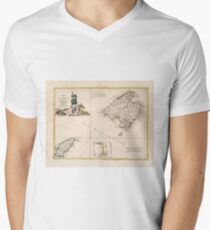 Vintage Mallorca und Ibiza Inseln Karte (1778) T-Shirt mit V-Ausschnitt