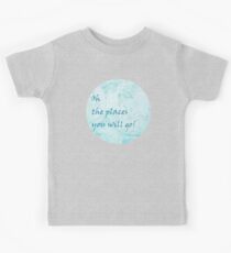 Bright Aqua Blue World Map Inspirational Quote, back to school Kids Tee
