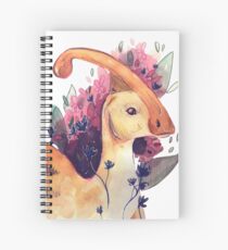 Niedliche Parasaurolophus-Dinosaurier-Malerei mit Blumen und Blättern Spiralblock