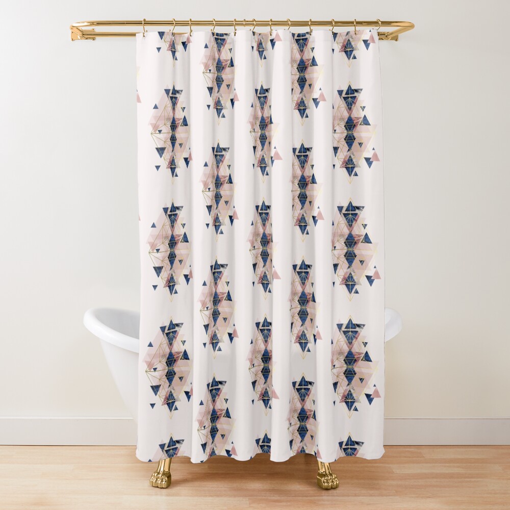 Blush Pink And Navy Geometric Perfection Shower Curtain By