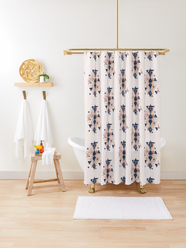 Blush Pink And Navy Geometric Perfection Shower Curtain By