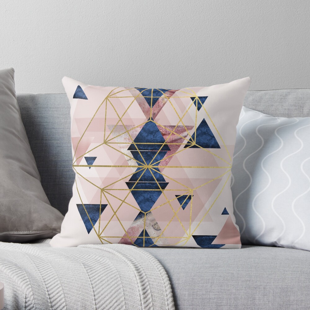 Blush Pink and Navy Geometric Perfection Throw Pillow