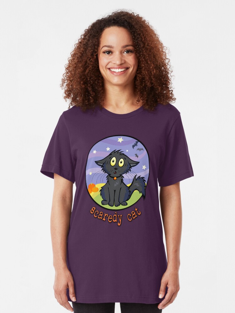 Alternate view of Scaredy Cat - Spooky Halloween Shirts & Stickers Slim Fit T-Shirt