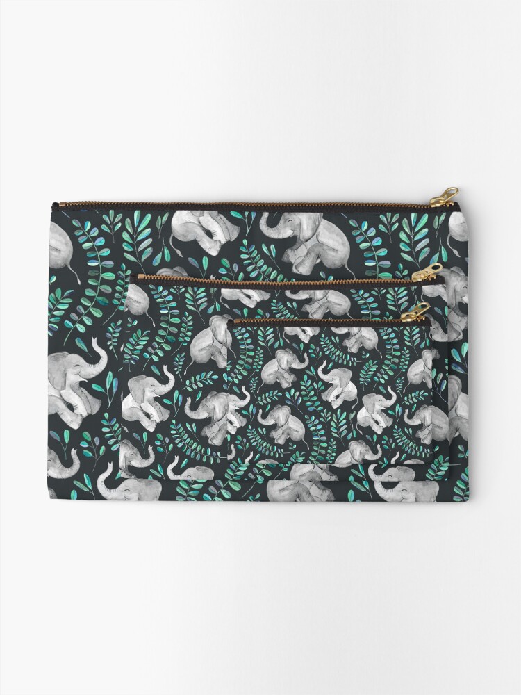 Alternate view of Laughing Baby Elephants – emerald and turquoise Zipper Pouch