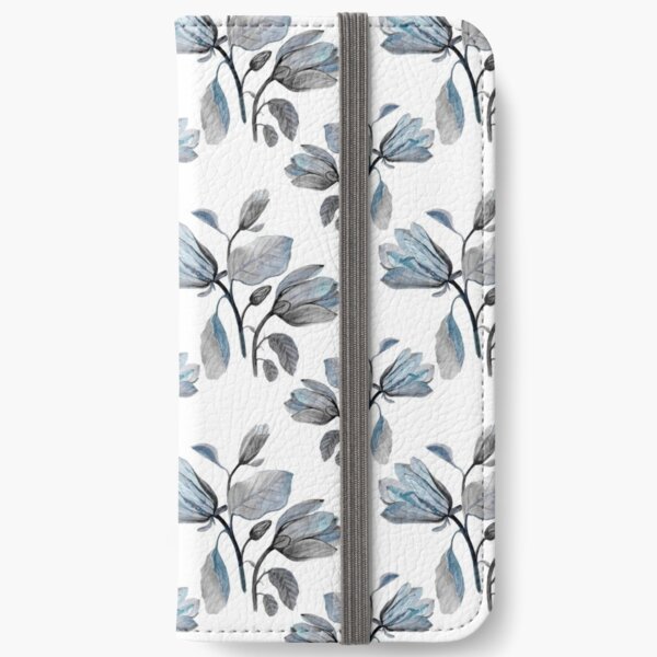 Dusty Blue Magnolia Pattern iPhone Wallet