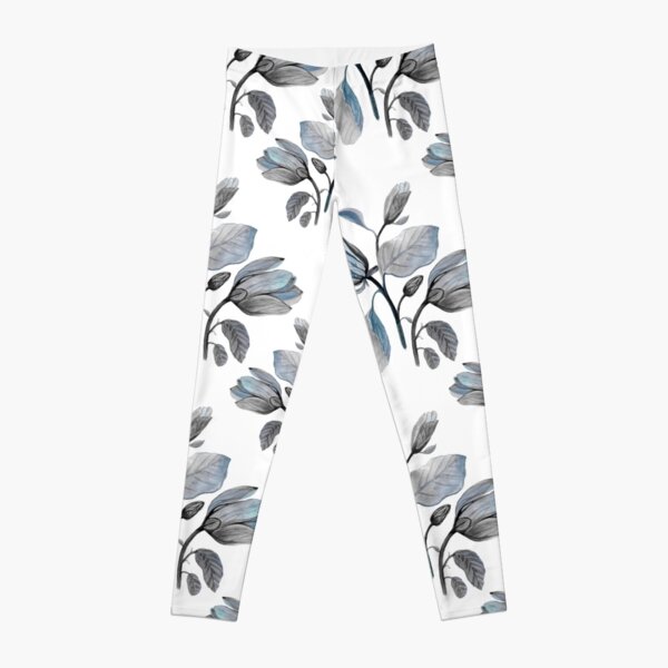 Dusty Blue Magnolia Pattern Leggings