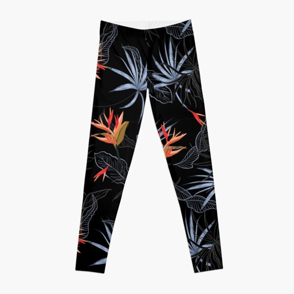 Tropical Bird of Paradise on Black Leggings