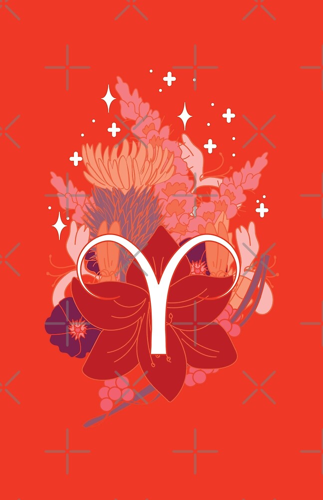 "Aries Flowers RED" by VenusandMoon Redbubble