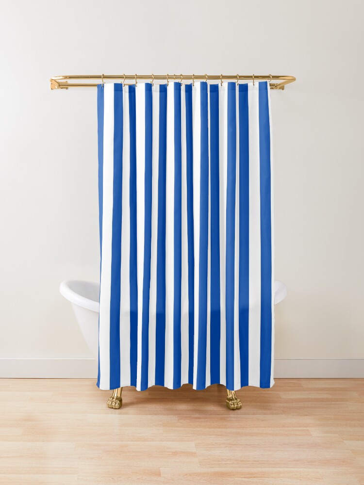 "Cobalt Blue and White Vertical Stripes" Shower Curtain by