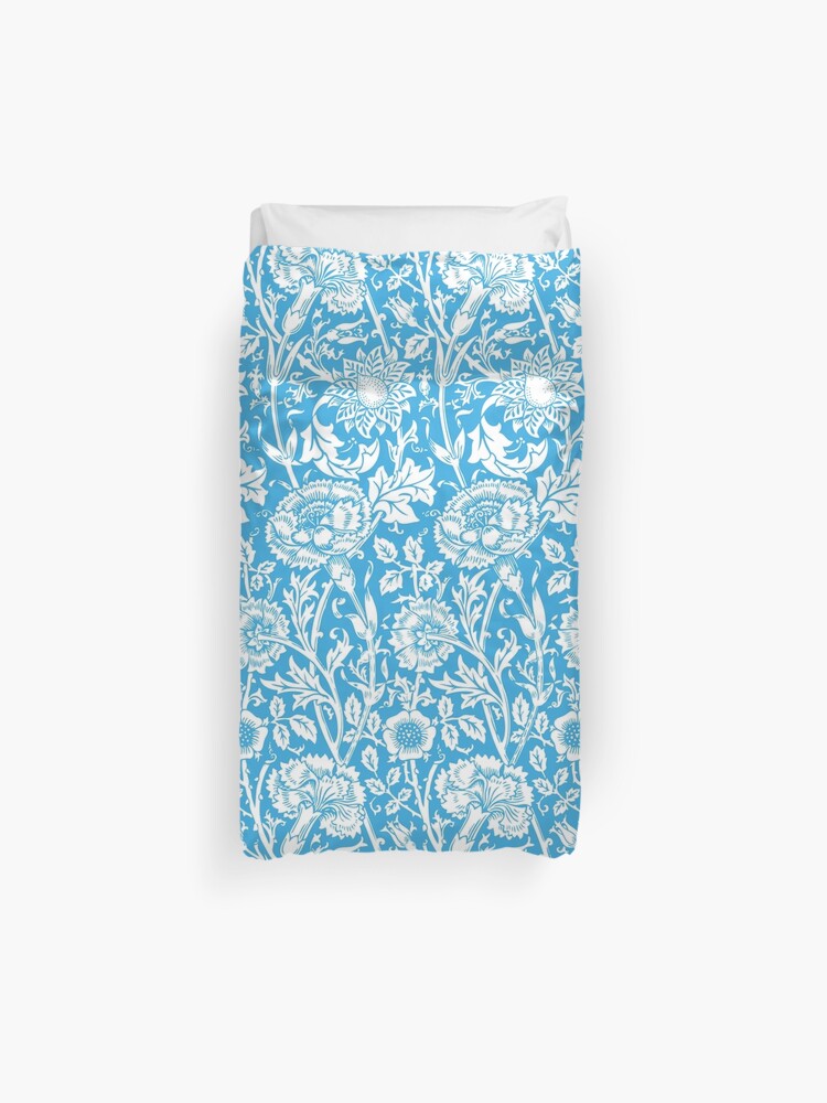 William Morris Carnations Turquoise Blue And White Floral