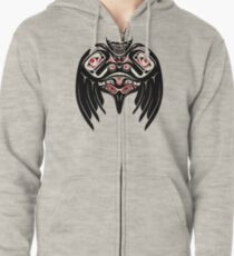Raven Crow in a Pacific North West Style, Native American Style Zipped Hoodie