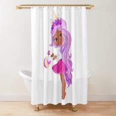 Einhorn-Mädchen-Rosa-Schwarzes Duschvorhang