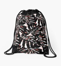 Monstera plant print with big graphic leaves Drawstring Bag