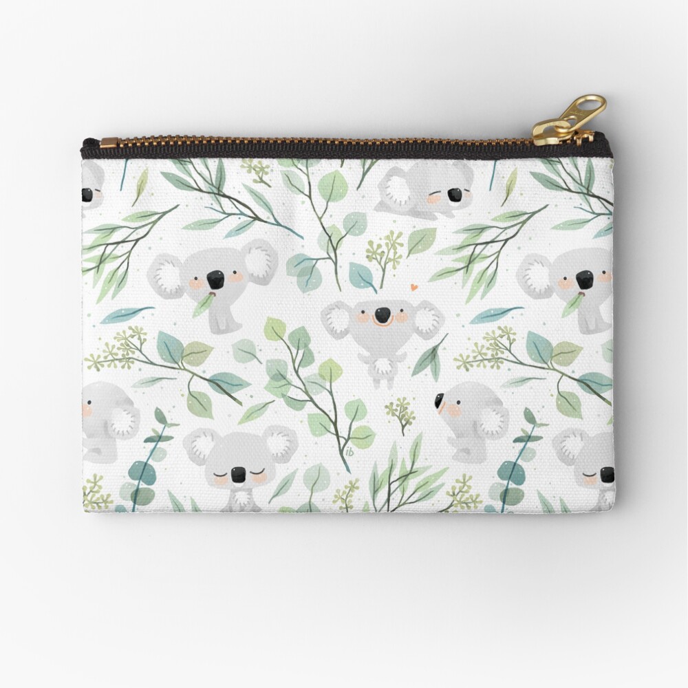 Koala and Eucalyptus Pattern Zipper Pouch