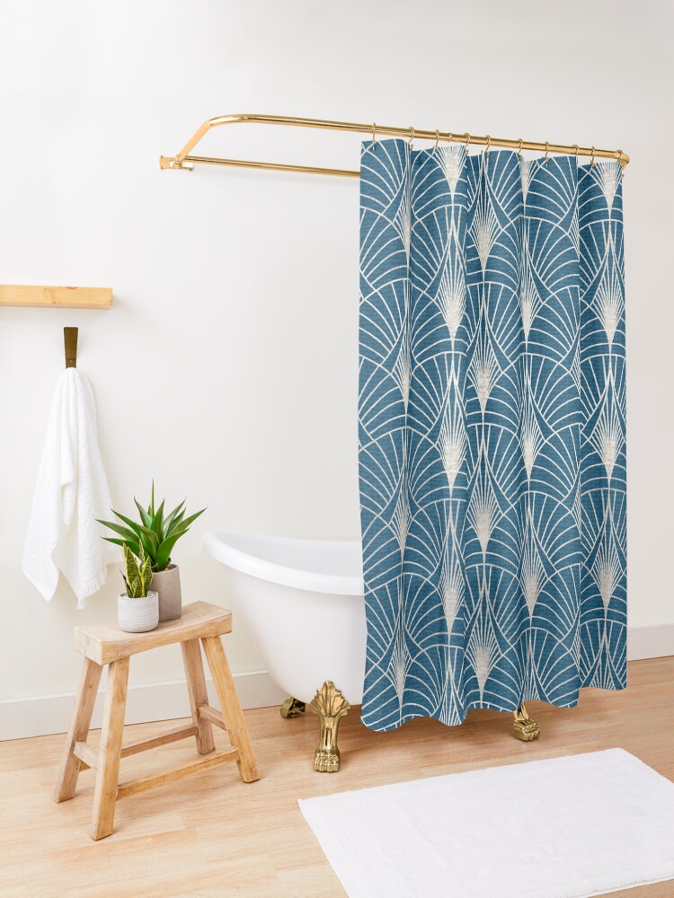 Alternate view of Turquoise and Silver Art Deco Pattern Shower Curtain