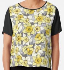 Narzissen-Benommenheit - gelbes u. Graues Narzissenillustrationsmuster Chiffontop