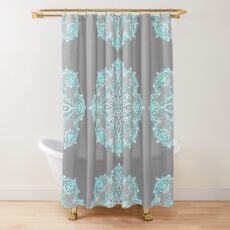 Aquamarin und Aqua Lace Mandala auf Grau Duschvorhang