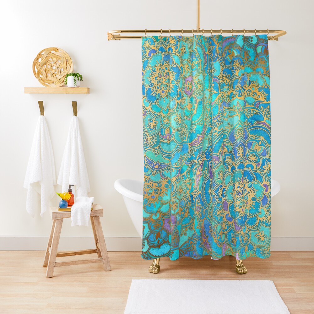 Sapphire & Jade Stained Glass Mandalas Shower Curtain