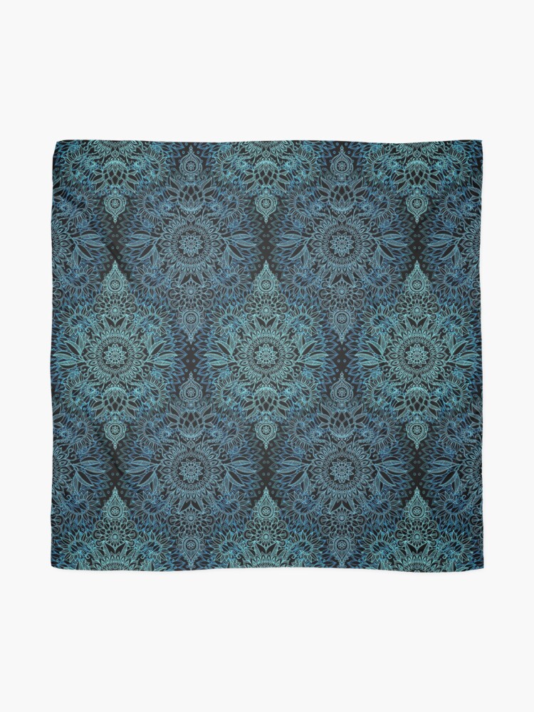 Alternate view of Black, Teal & Aqua Protea Doodle Pattern Scarf
