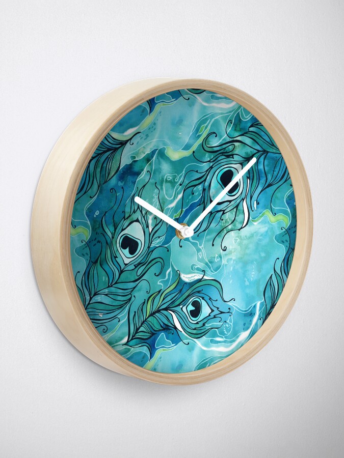 Alternate view of Peacock Feathers Clock