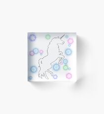 Dancing Cosmic Unicorn with Rainbow Stars Acrylic Block
