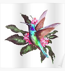 hummingbird,flowers,plant,digtalartpaint,nature,color,bird,Herbs,garden,petunias.tiniest,iridescent,jewels,wings,nectar,colored,sunset,abstract, Poster