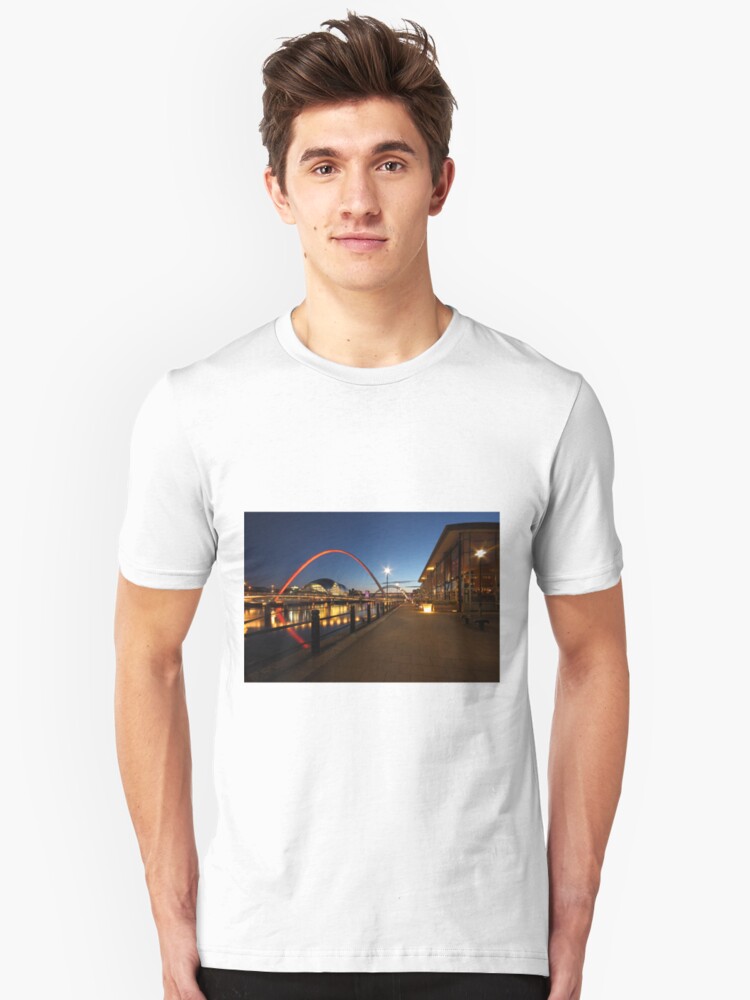 Alternate view of Newcastle-Gateshead, Bridges and Quayside at Dusk Slim Fit T-Shirt