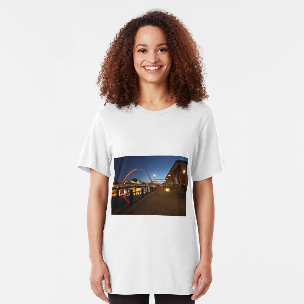 Newcastle-Gateshead, Bridges and Quayside at Dusk Slim Fit T-Shirt