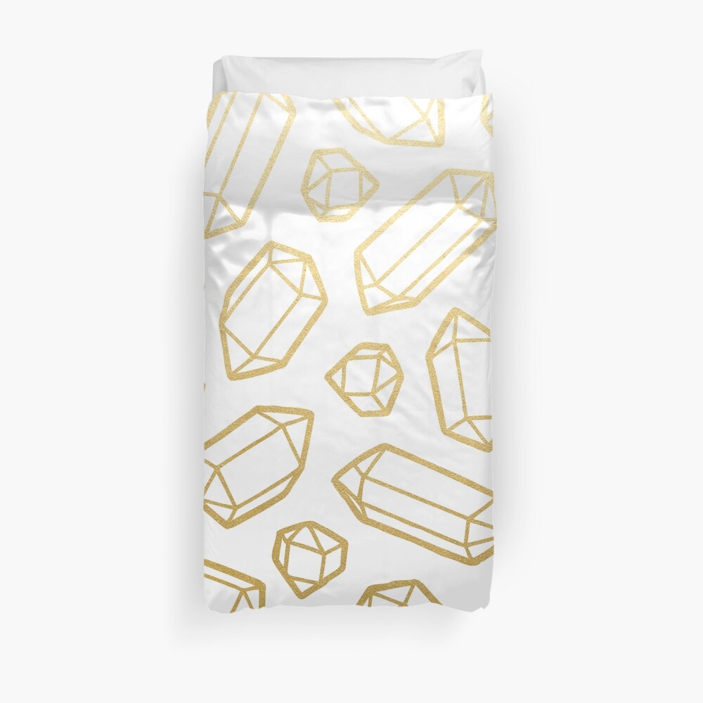 Gold and White Gemstone Pattern Duvet Cover
