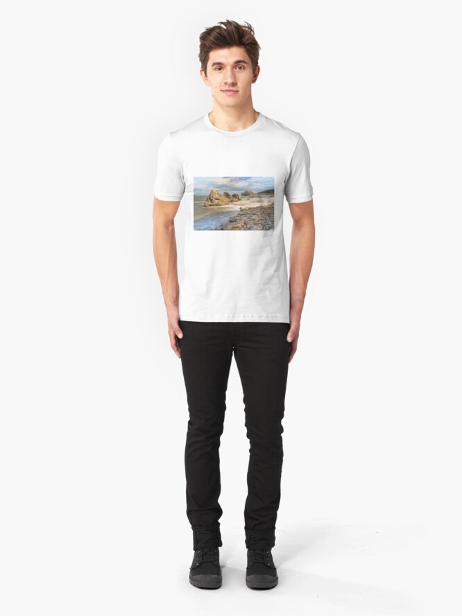 Alternate view of Incoming Tide at Trow Quarry Beach, South Shields, Tyne and Wear Slim Fit T-Shirt