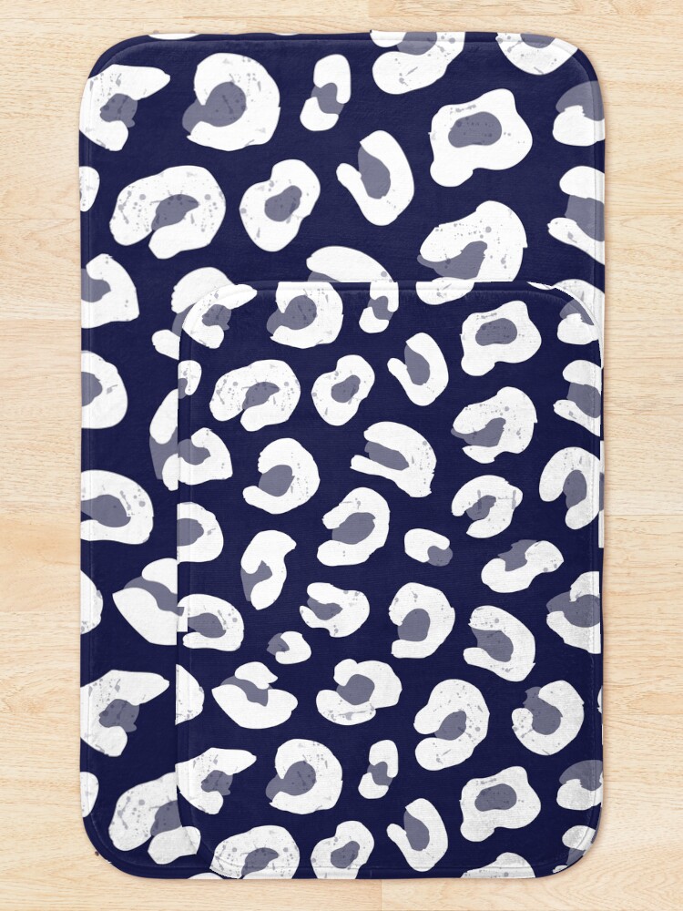 Alternate view of Leopard Print - Navy Blue and White Bath Mat