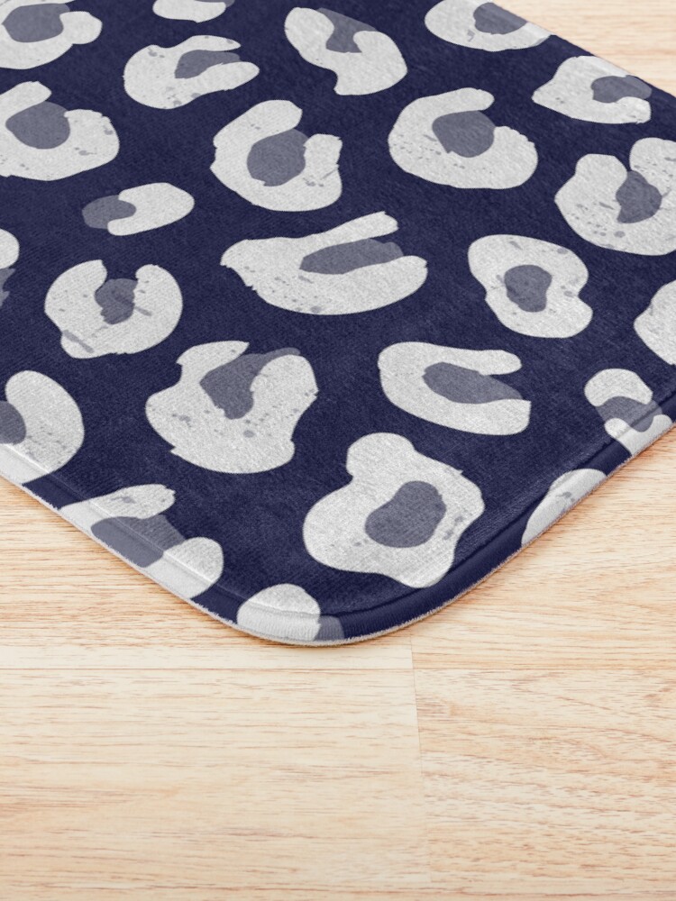 Alternate view of Leopard Print - Navy Blue and White Bath Mat