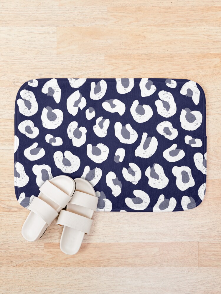 Alternate view of Leopard Print - Navy Blue and White Bath Mat