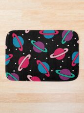 Neon Space Planets Pattern Bath Mat