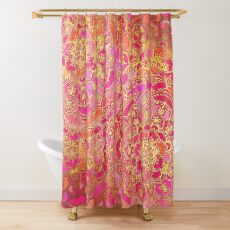 Hot Pink and Gold Baroque Floral Pattern Shower Curtain
